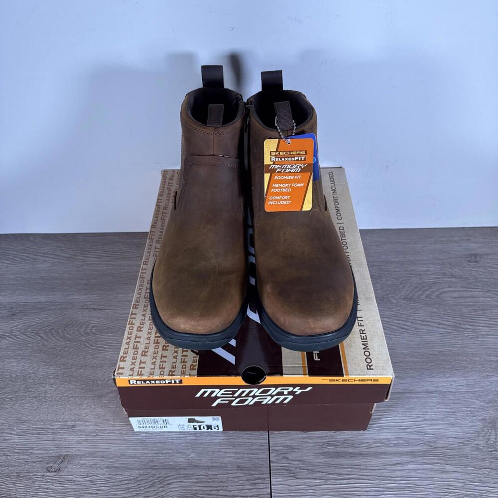 Skechers Men’s Size 10.5 Resment Korver Air Cooled Memory Foam Leather Boots - Picture 5 of 9